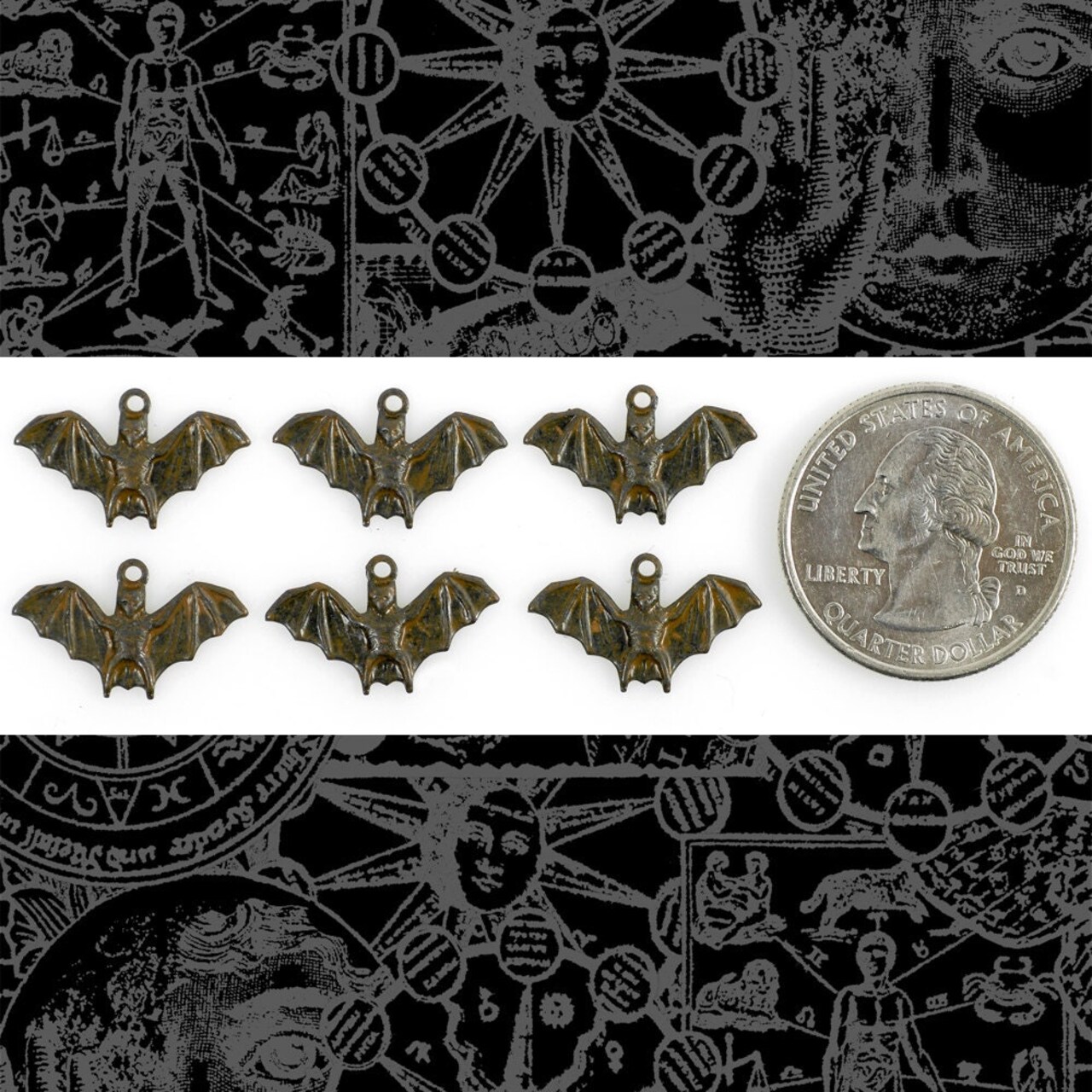 Chocolate Brown Plated Brass Bat Charms - Set of Six - RB-C12